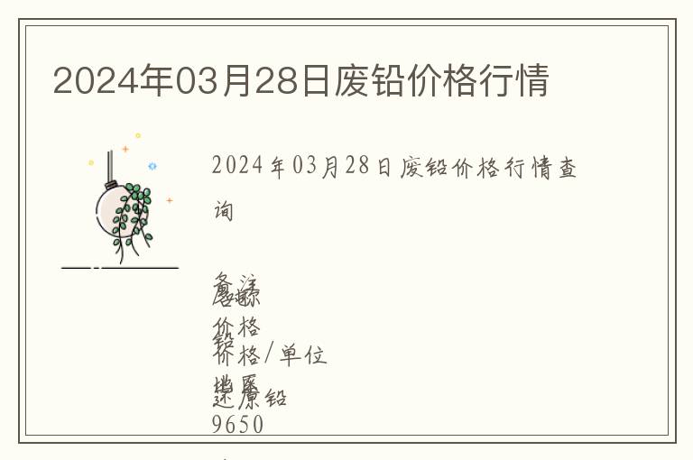 2024年03月28日廢鉛價(jià)格行情