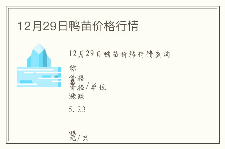 12月29日鴨苗價格行情