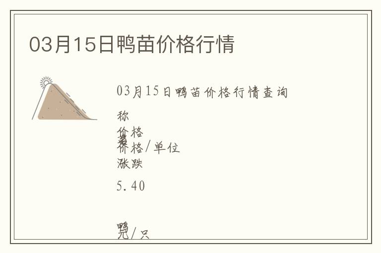 03月15日鴨苗價格行情