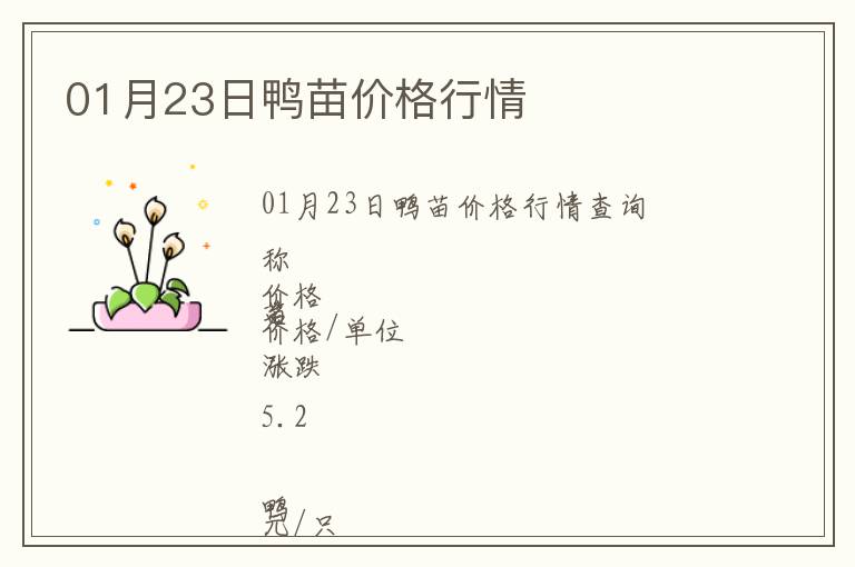 01月23日鴨苗價格行情