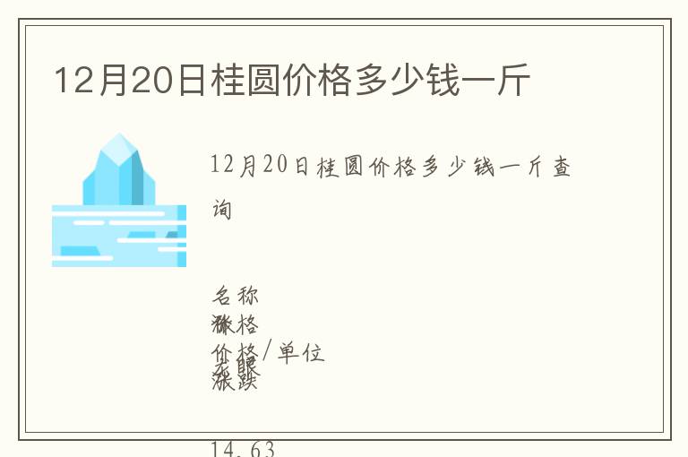 12月20日桂圓價(jià)格多少錢一斤