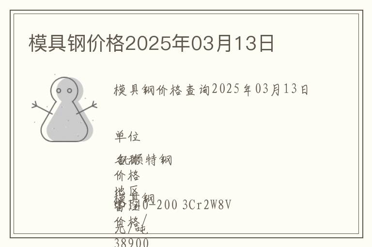 模具鋼價格2025年03月13日