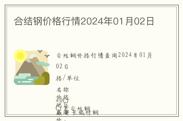 合結(jié)鋼價(jià)格行情2024年01月02日