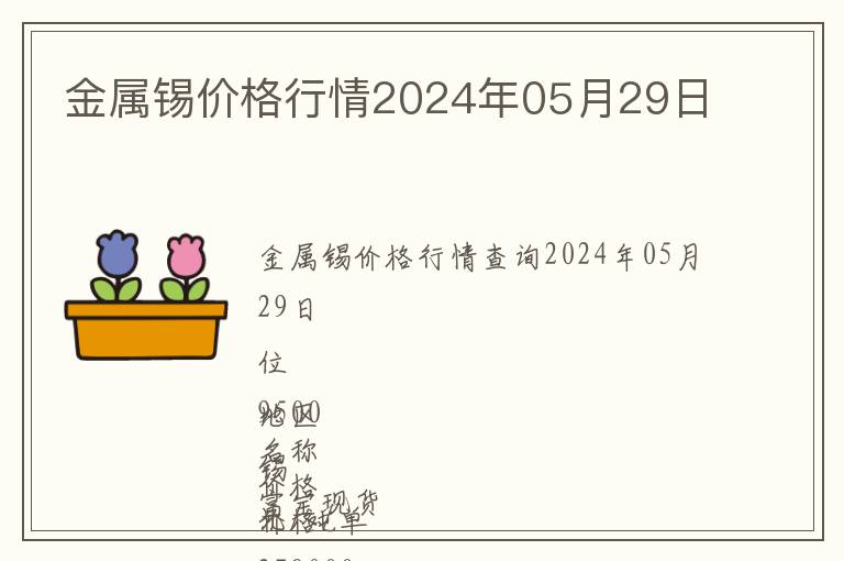 金屬錫價(jià)格行情2024年05月29日