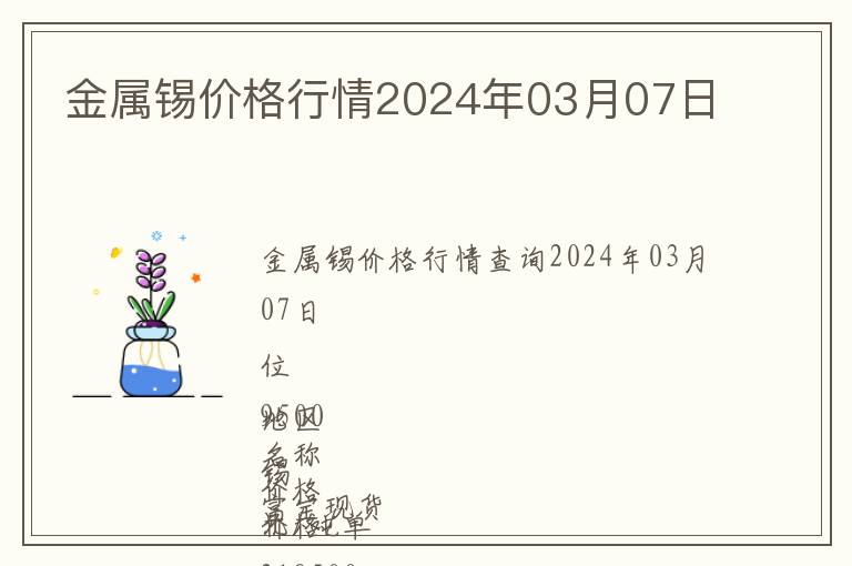 金屬錫價(jià)格行情2024年03月07日