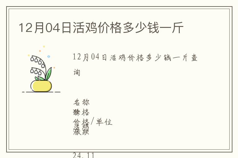 12月04日活雞價(jià)格多少錢(qián)一斤