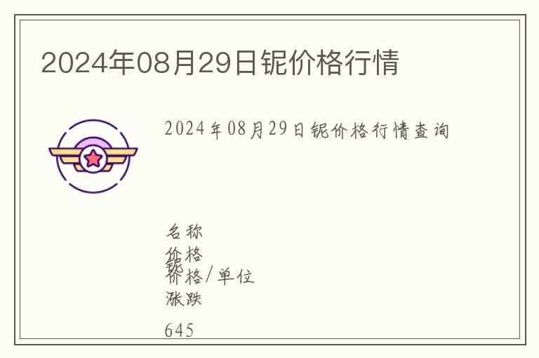 2024年08月29日鈮價(jià)格行情