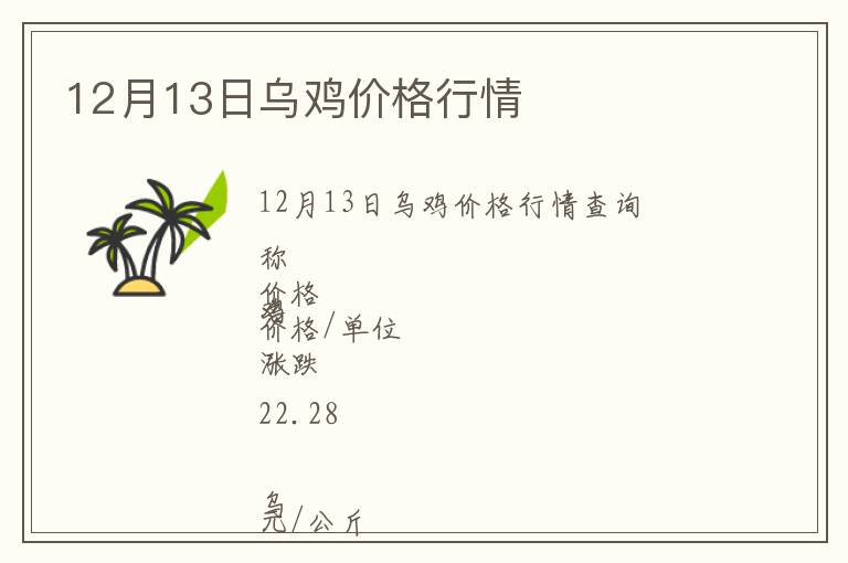 12月13日烏雞價(jià)格行情
