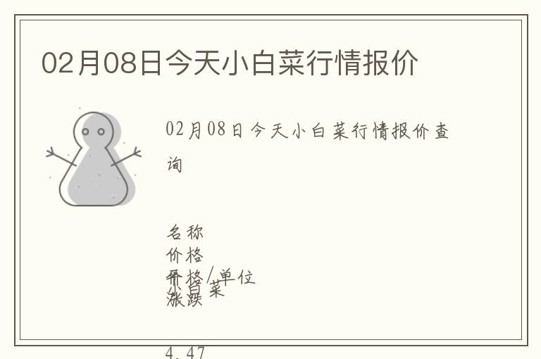 02月08日今天小白菜行情報價