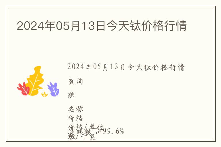 2024年05月13日今天鈦價(jià)格行情