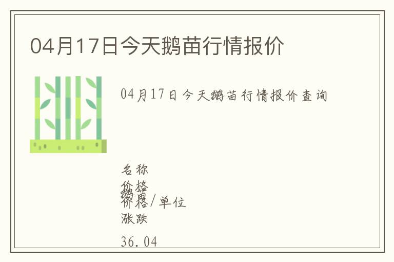04月17日今天鵝苗行情報(bào)價(jià)