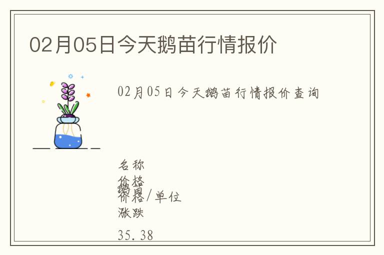 02月05日今天鵝苗行情報價