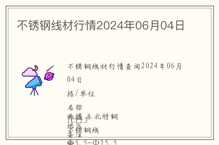 不銹鋼線(xiàn)材行情2024年06月04日