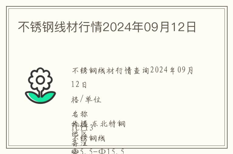 不銹鋼線材行情2024年09月12日