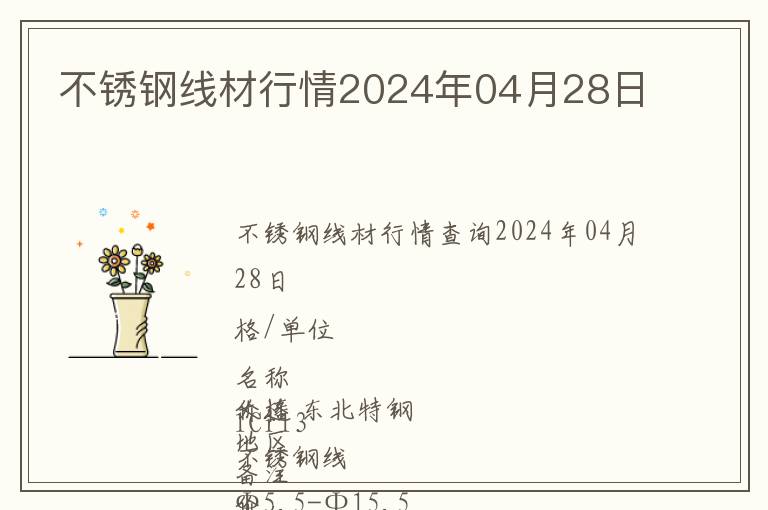 不銹鋼線材行情2024年04月28日