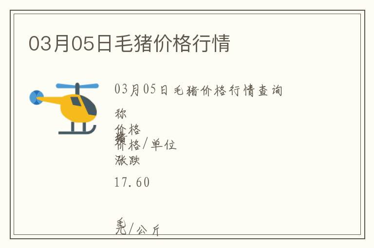 03月05日毛豬價格行情