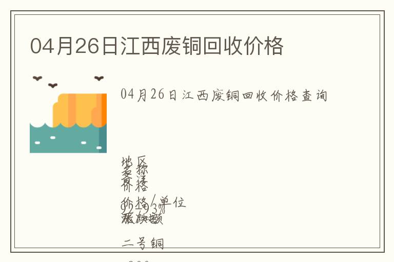 04月26日江西廢銅回收價(jià)格