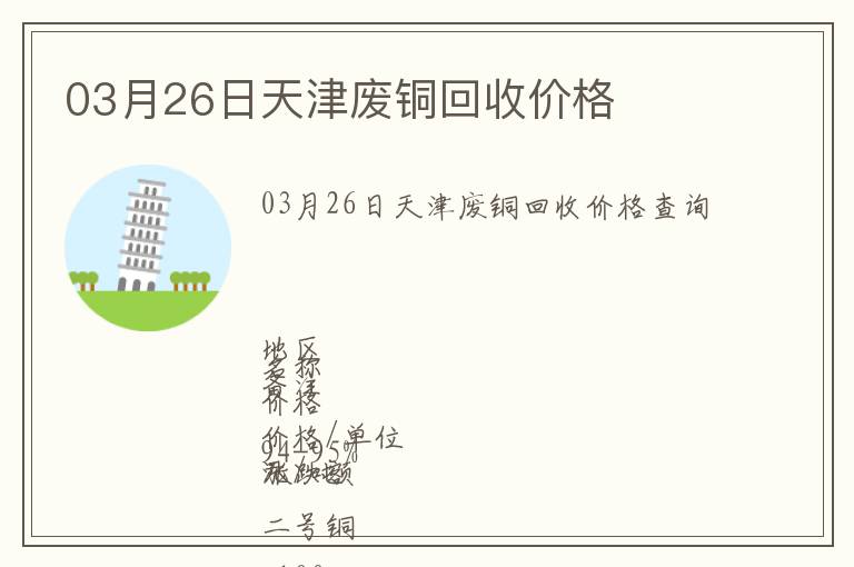 03月26日天津廢銅回收價(jià)格