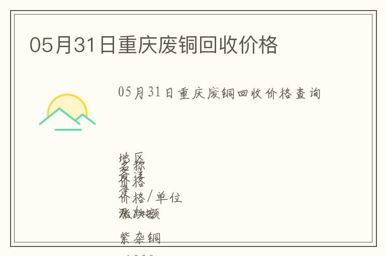 05月31日重慶廢銅回收價格