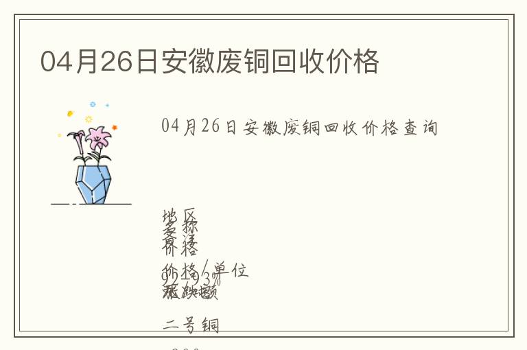 04月26日安徽廢銅回收價(jià)格