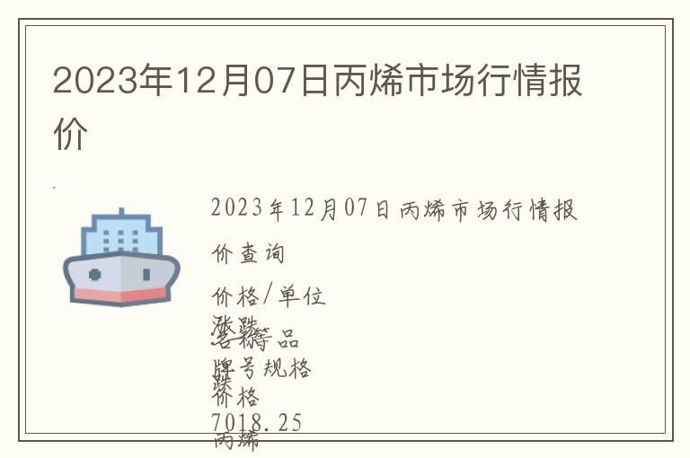 2023年12月07日丙烯市場行情報價