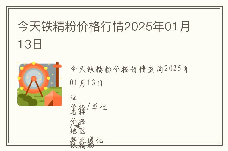 今天鐵精粉價(jià)格行情2025年01月13日