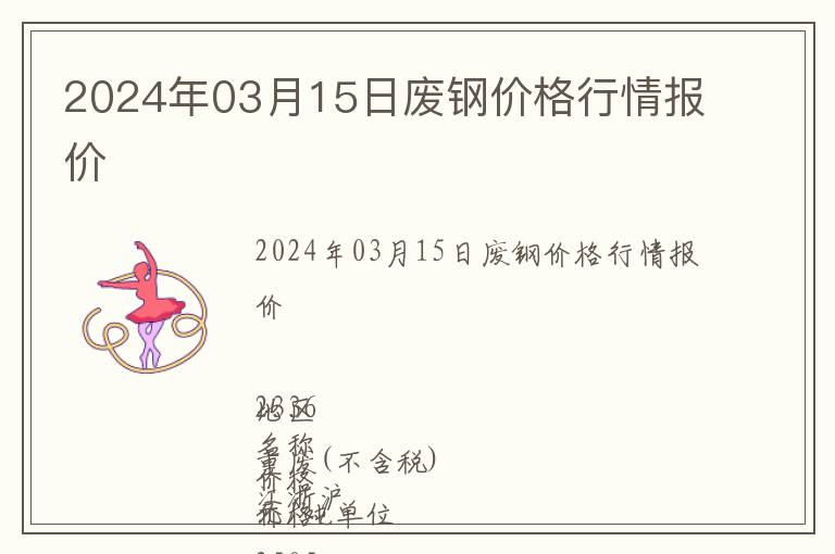 2024年03月15日廢鋼價格行情報價