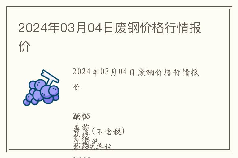 2024年03月04日廢鋼價(jià)格行情報(bào)價(jià)