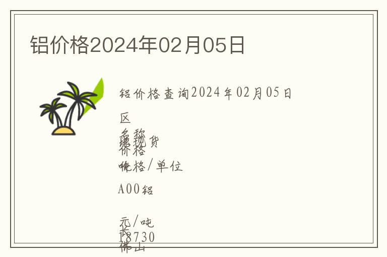 鋁價(jià)格2024年02月05日