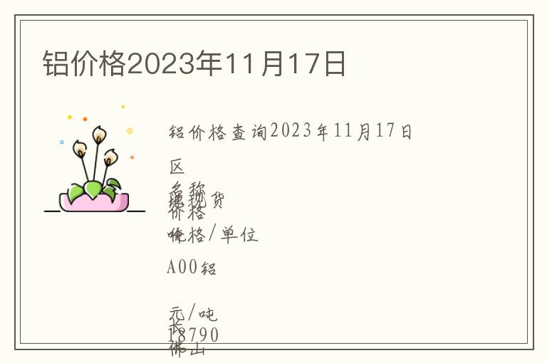 鋁價(jià)格2023年11月17日