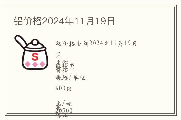 鋁價格2024年11月19日