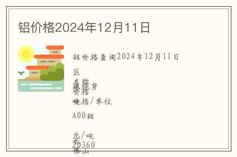鋁價(jià)格2024年12月11日