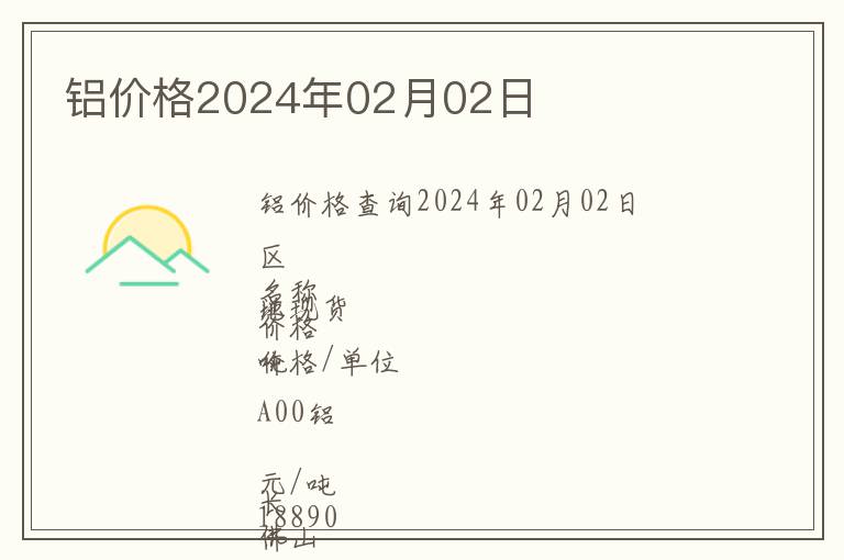 鋁價格2024年02月02日