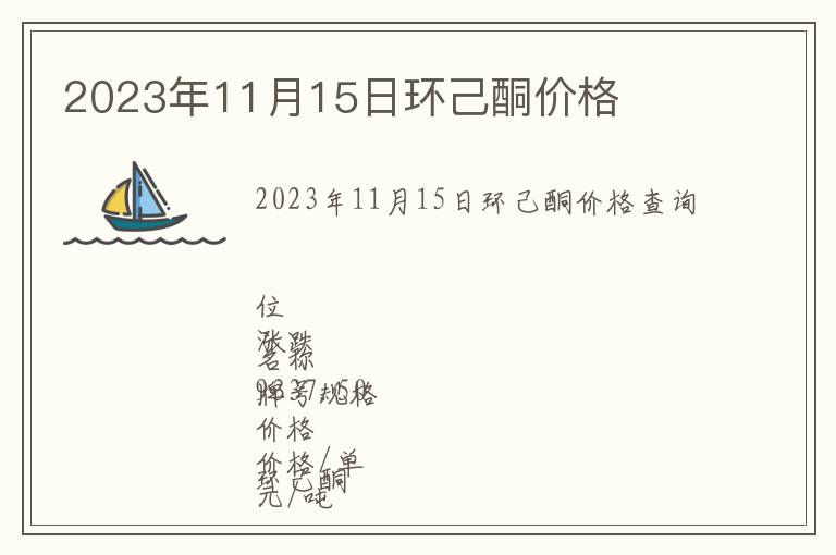 2023年11月15日環己酮價格