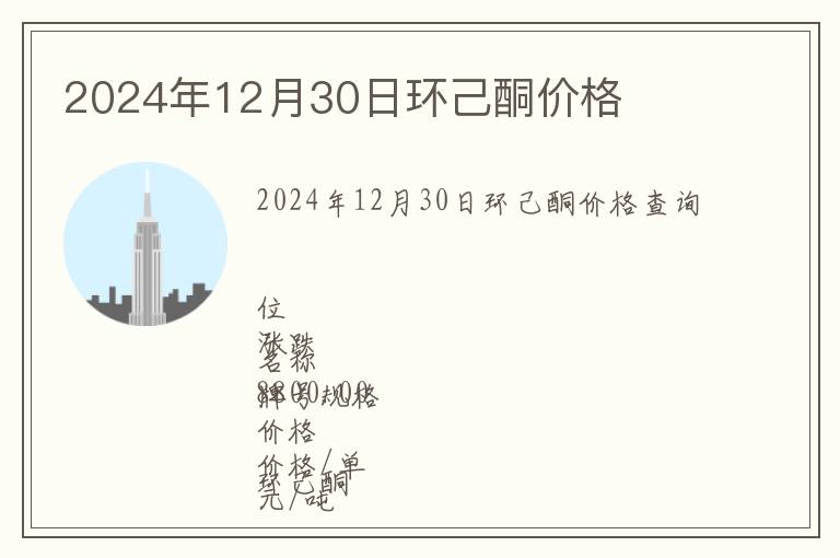 2024年12月30日環(huán)己酮價(jià)格