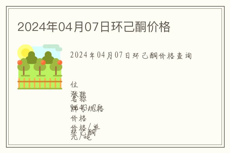 2024年04月07日環己酮價格
