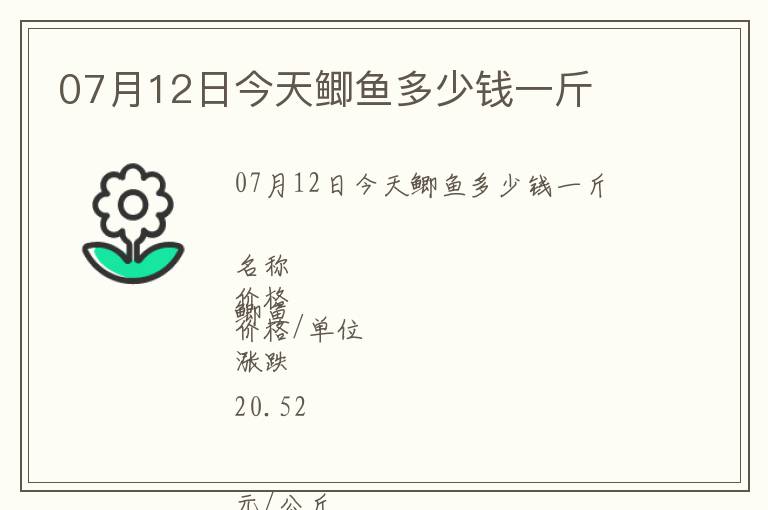07月12日今天鯽魚多少錢一斤