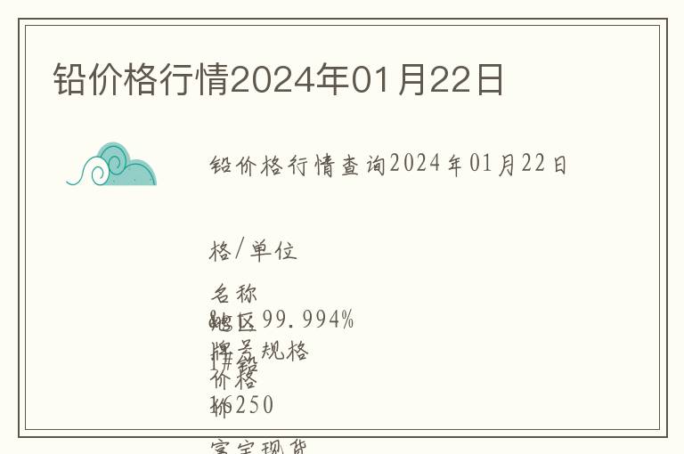 鉛價(jià)格行情2024年01月22日