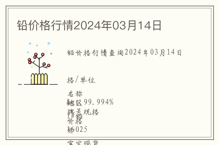 鉛價格行情2024年03月14日