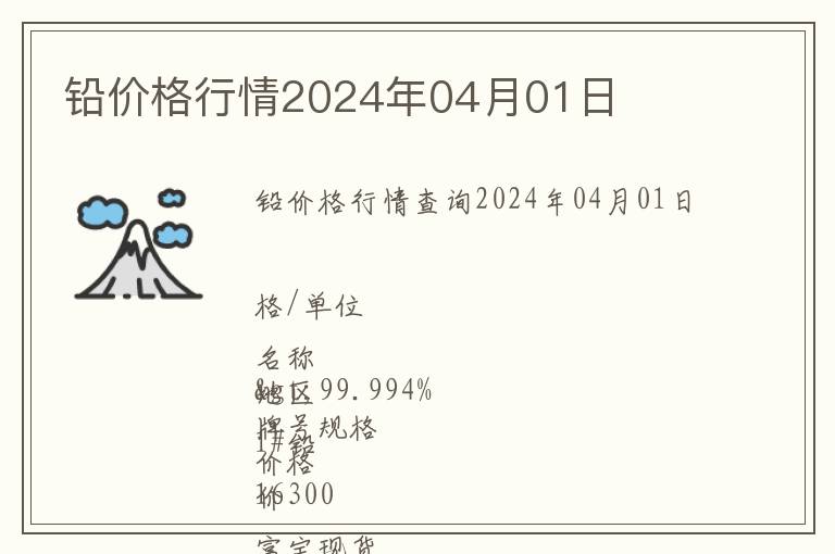 鉛價格行情2024年04月01日