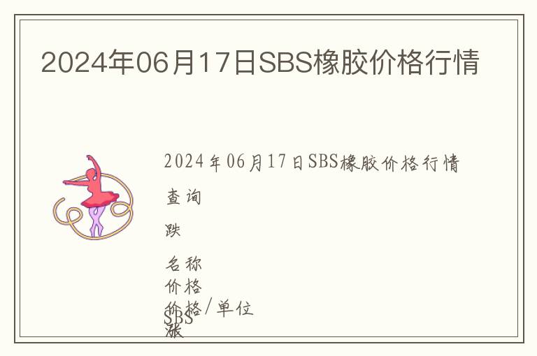 2024年06月17日SBS橡膠價格行情