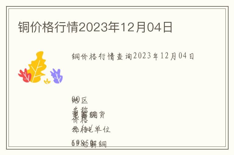 銅價格行情2023年12月04日