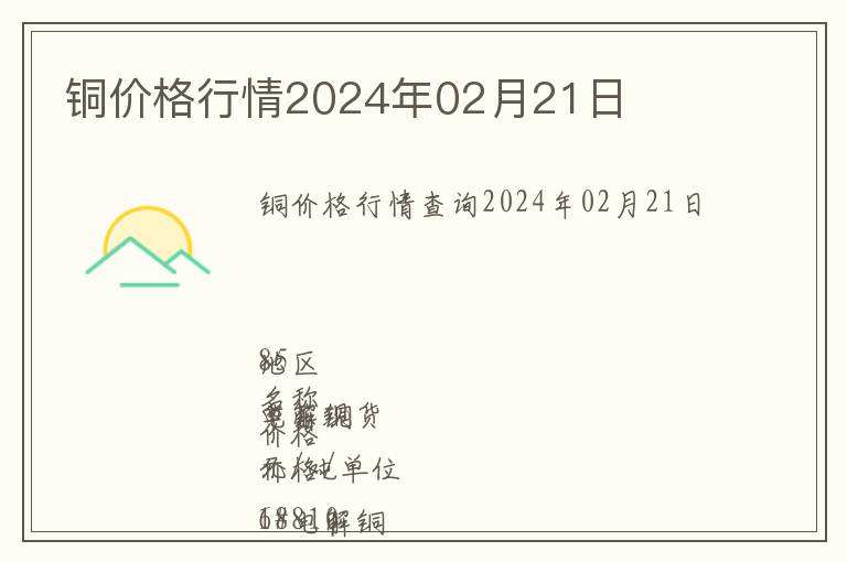 銅價(jià)格行情2024年02月21日
