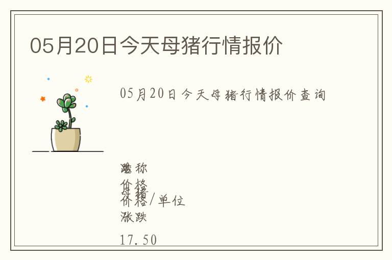 05月20日今天母豬行情報價