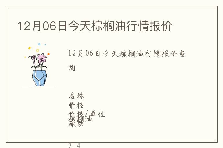 12月06日今天棕櫚油行情報價