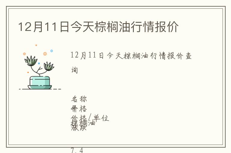 12月11日今天棕櫚油行情報價