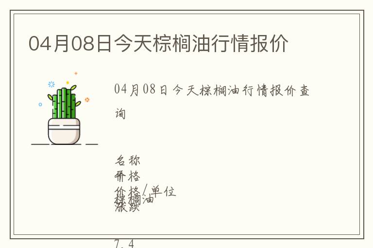 04月08日今天棕櫚油行情報(bào)價(jià)