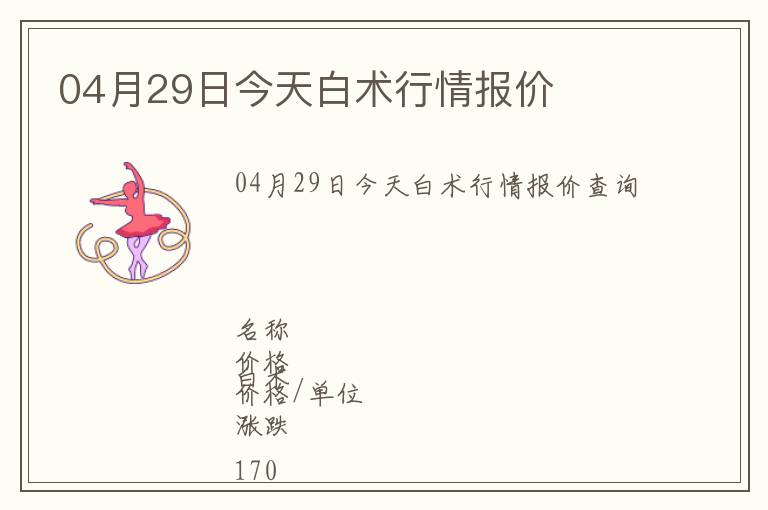 04月29日今天白術行情報價