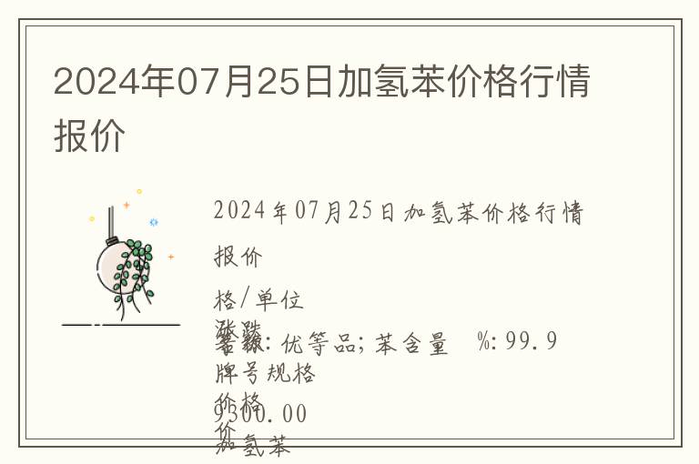 2024年07月25日加氫苯價格行情報價